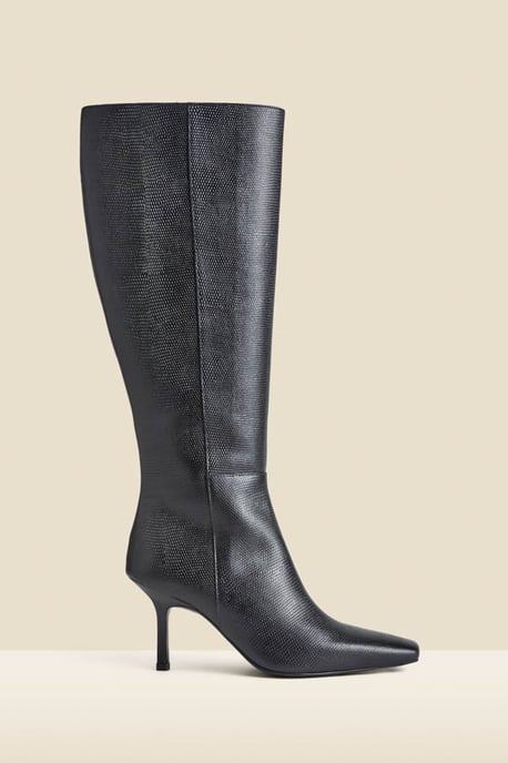 Black Leather Square Toe Knee High Boot - Image 4