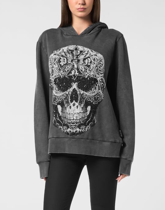 Tvättad Hoodie med Barock Dödskalle - Image 2