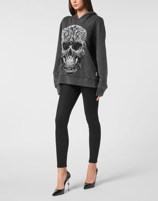 Tvättad Hoodie med Barock Dödskalle - Image 4
