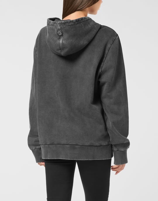 Tvättad Hoodie med Barock Dödskalle - Image 5