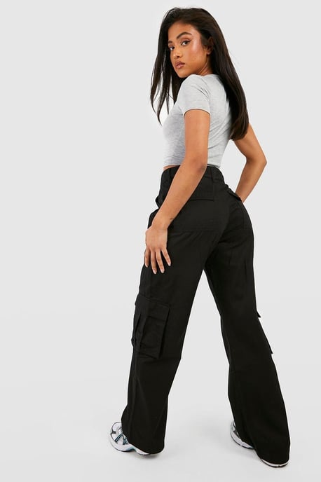 Petite High Waisted Twill Straight Leg Cargo Pants - Image 2
