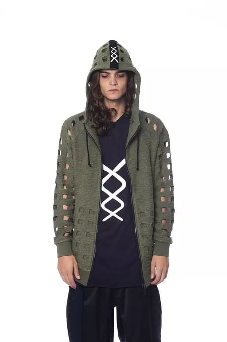 Urtagen Stickad Hoodie Modell Olivgrön - Image 5