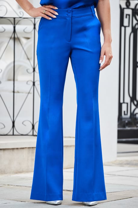 Cobalt Blue Button Detail Kick Flare Trousers - Image 3