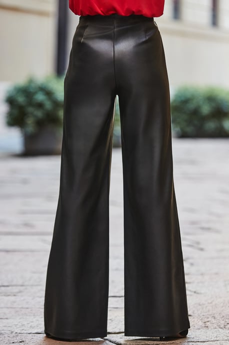 Petite Black Faux Leather Palazzo Trousers - Image 5