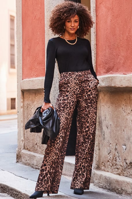 Leopard Print Wide Leg Trouser - Image 1
