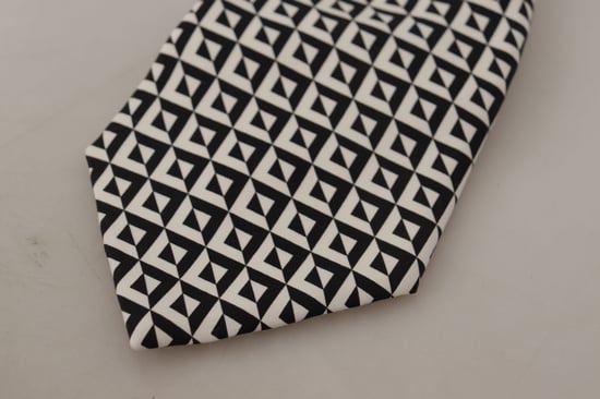 Geometrisch Patroon Stropdas Zwart En Beige - Image 2