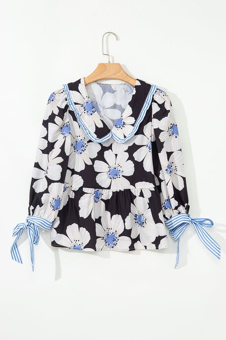 Blommig Peter Pan-blus med knytärmar - Image 4