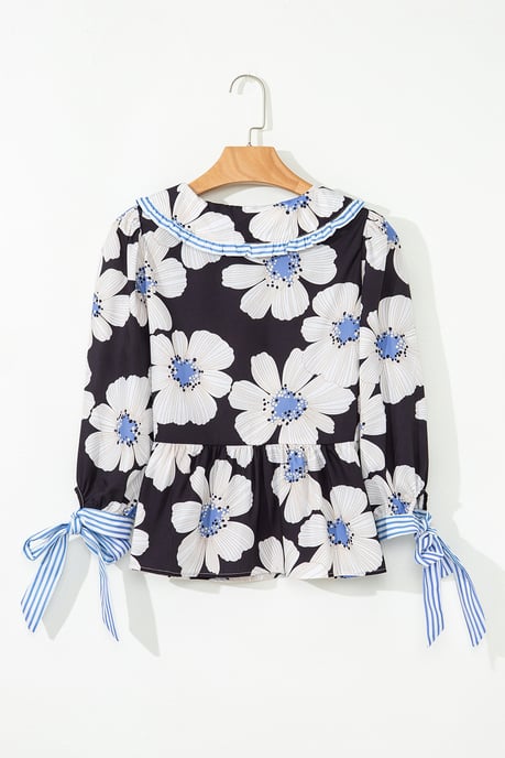 Blommig Peter Pan-blus med knytärmar - Image 5