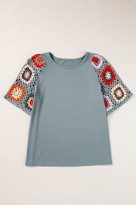 Crochet Sleeve Tshirt Top - Image 2