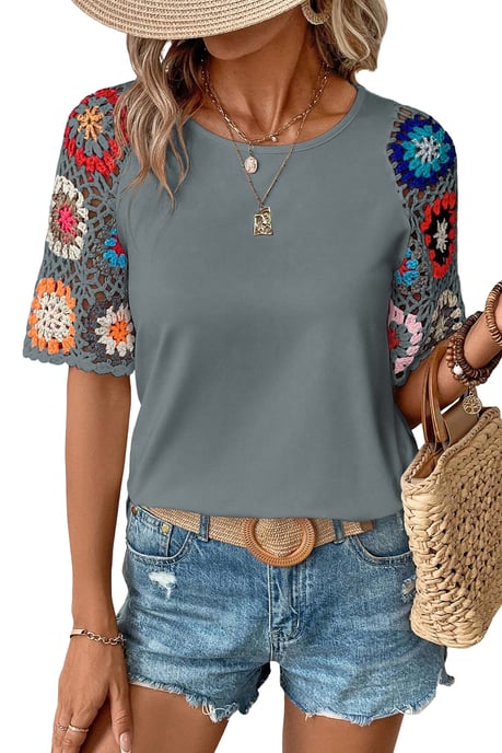 Crochet Sleeve Tshirt Top - Image 5