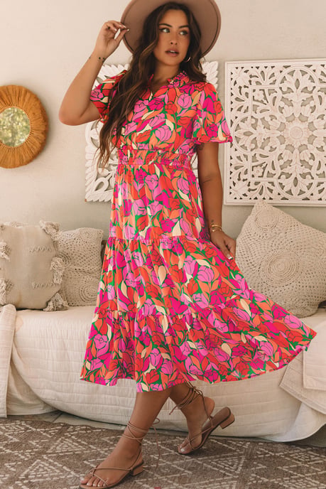 Floral Print Midi Dress Relaxed Fit - Image 3