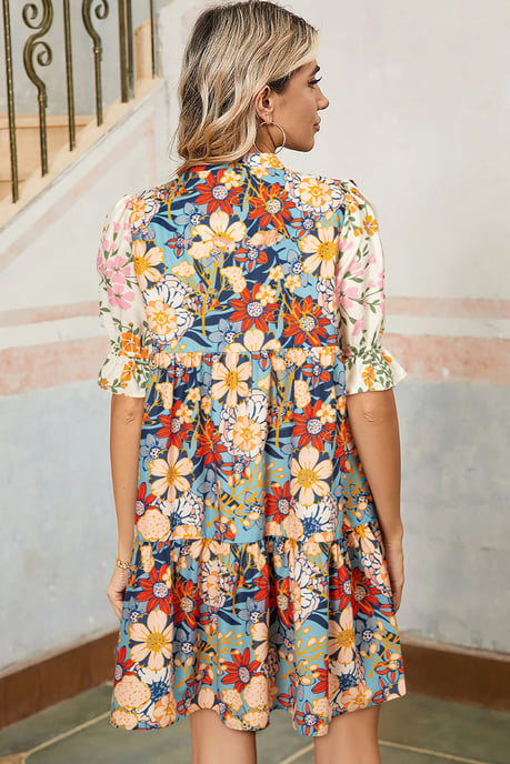 Floral Print Mini Dress Tiered Hem - Image 2