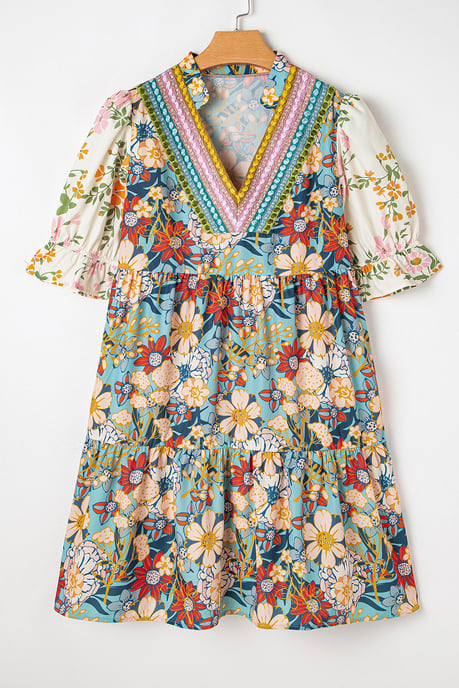 Floral Print Mini Dress Tiered Hem - Image 4