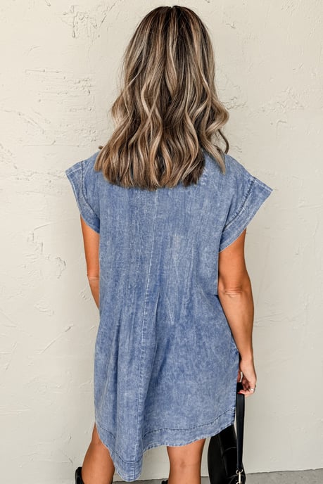 Denim Dress Casual Tieneck Mini - Image 2