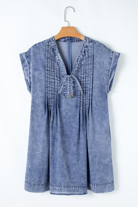 Denim Dress Casual Tieneck Mini - Image 6