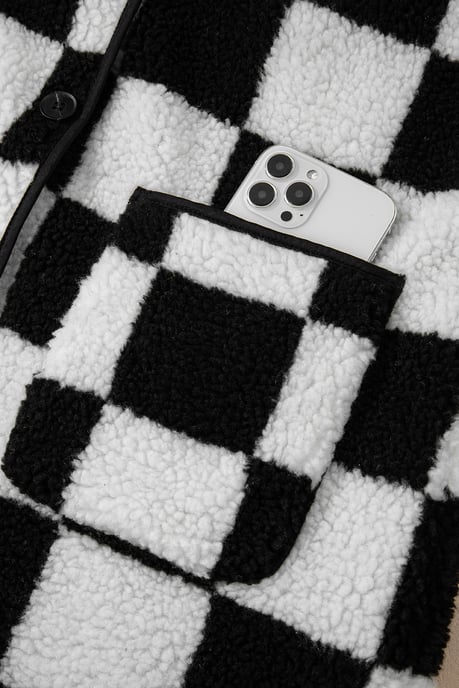 Checkered Sherpa Fleece Jacket - Image 2