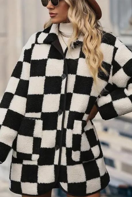 Checkered Sherpa Fleece Jacket - Image 6