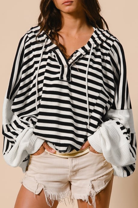 Striped Ribbed Knit Pullover Sweater - Image 1