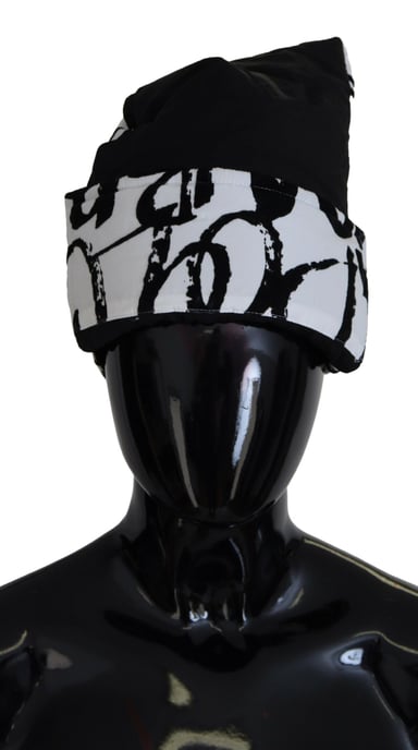 Abstract Print Beanie Zwartwit - Image 1