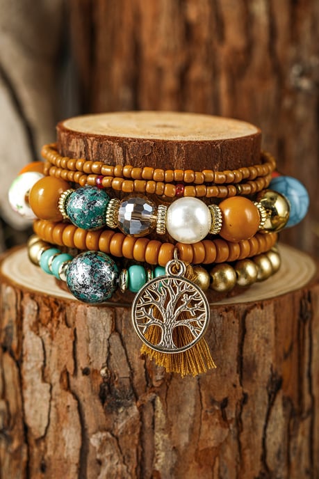 Beaded Bracelet Set Tree Of Life Charm - Image 1