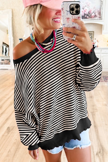 Striped Pullover Top Relaxed Fit - Image 1