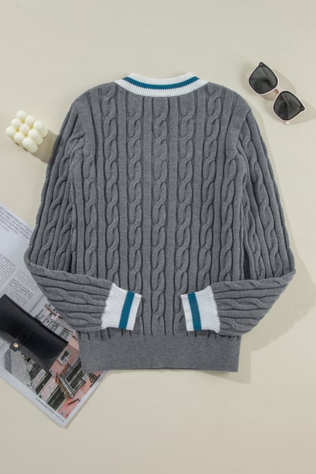 Cable Knit Vneck Sweater - Image 2