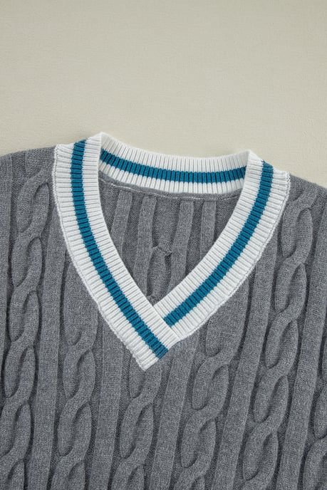 Cable Knit Vneck Sweater - Image 3