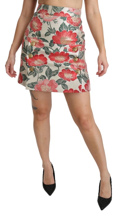 Floral Brocade Mini Skirt Fuschia - Image 2