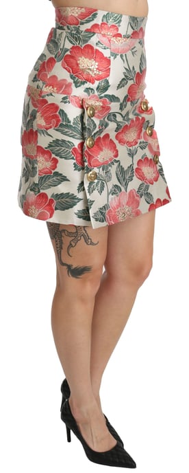 Floral Brocade Mini Skirt Fuschia - Image 3