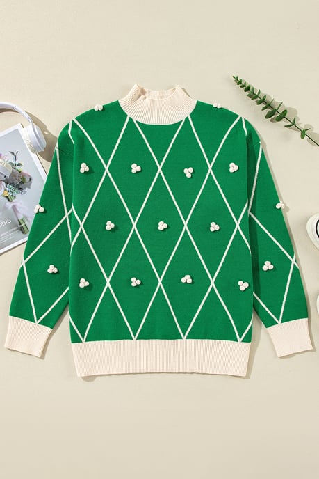 Mock Neck Diamond Knit Sweater - Image 5