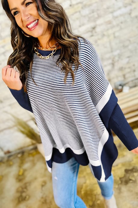 Gestreepte Poncho Met Lange Mouwen Trui - Image 4