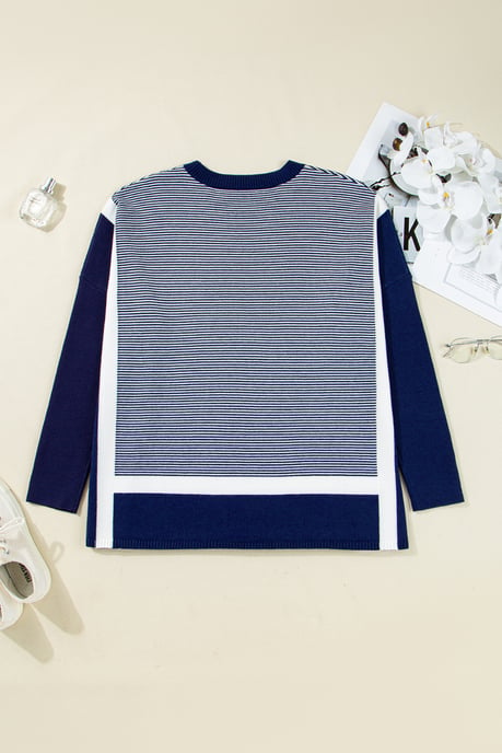 Gestreepte Poncho Met Lange Mouwen Trui - Image 6