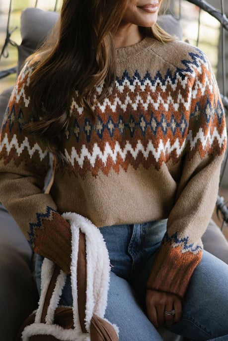 Fair Isle Pattern Knit Sweater - Image 1