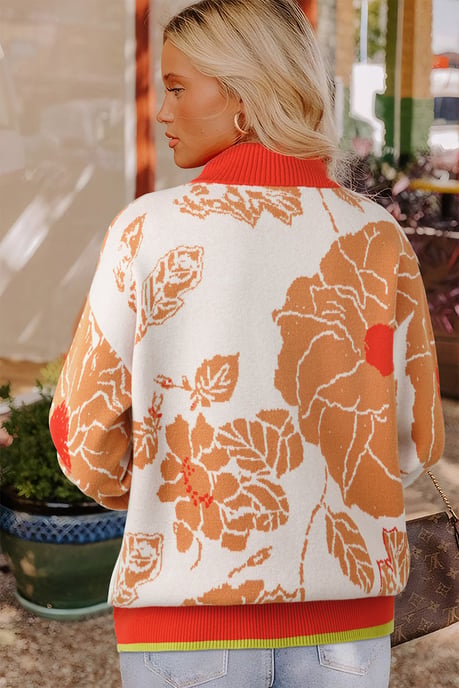 Floral Print Zipup Sweater - Image 2