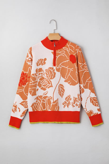 Floral Print Zipup Sweater - Image 3