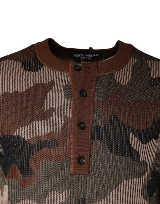 Kamouflage Stickad Henley Tröja - Image 3
