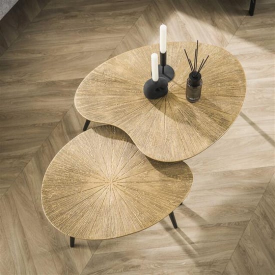 Hoyz salontafel set-2 niervormig ray brons/goud metaal - Image 1