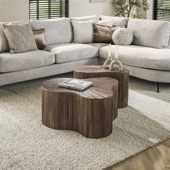 Hoyz salontafel shamrock maya teak teak rust brown set van 2 - Image 1