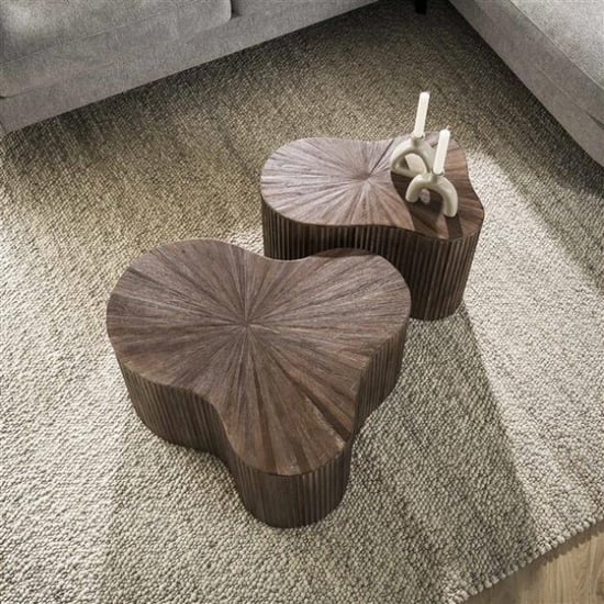 Hoyz salontafel shamrock maya teak teak rust brown set van 2 - Image 2
