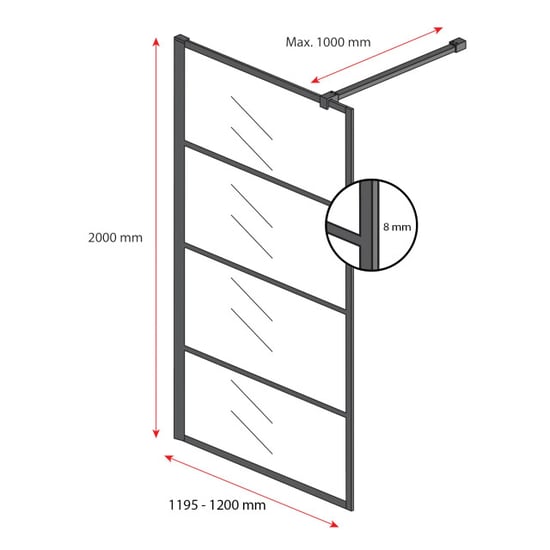 Badplaats Douchewand essos 120 x 200 cm zwart – inloopdouche 8 mm transparant - Image 3