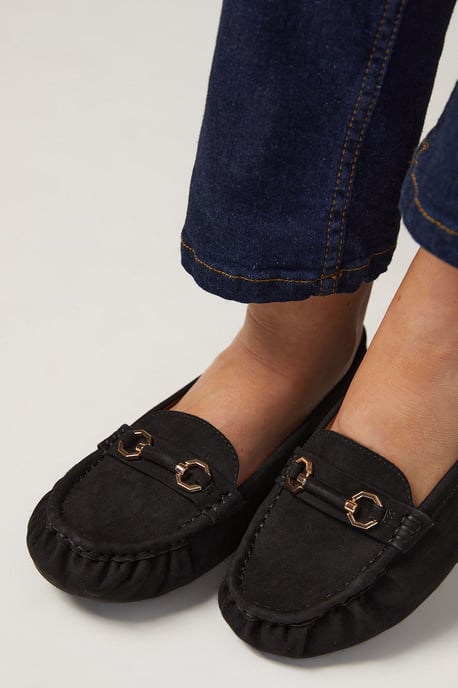 Good for The Sole: Wide Fit Mindie Faux Suede Snaffle Detail Moccasin Comfort Loafers - Image 4