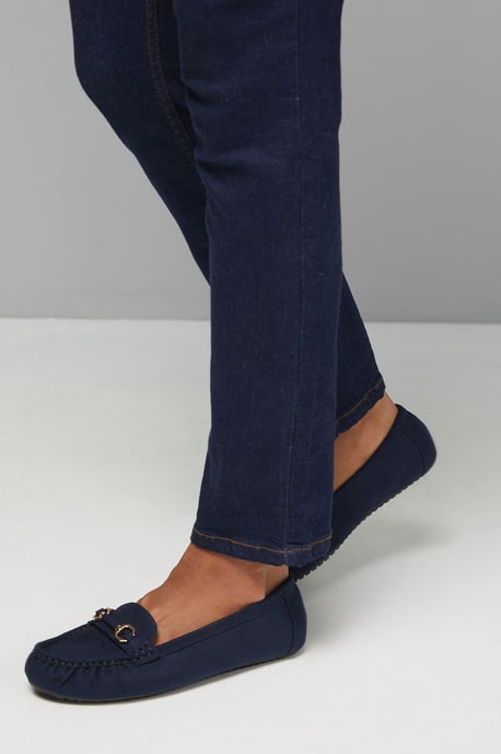 Good for The Sole: Wide Fit Mindie Faux Suede Snaffle Detail Moccasin Comfort Loafers - Image 2