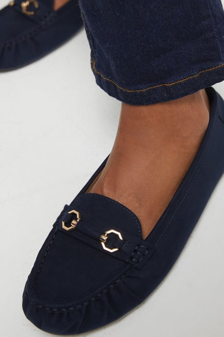 Good for The Sole: Wide Fit Mindie Faux Suede Snaffle Detail Moccasin Comfort Loafers - Image 4