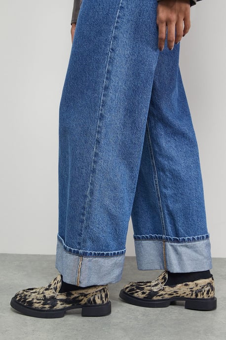 Faith: Barrie Cow Print Pony Chunky Penny Loafers - Image 2