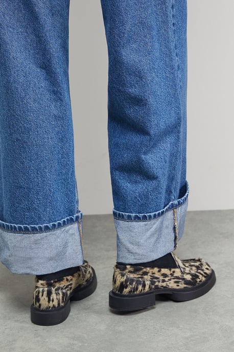 Faith: Barrie Cow Print Pony Chunky Penny Loafers - Image 3