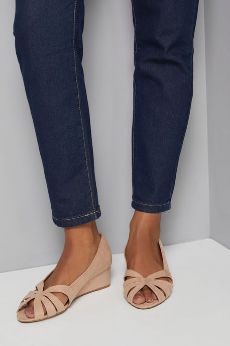 Good For The Sole: Wide Fit Millie Faux Suede Comfort Low Wedge Peeptoe Court Shoes - Image 2