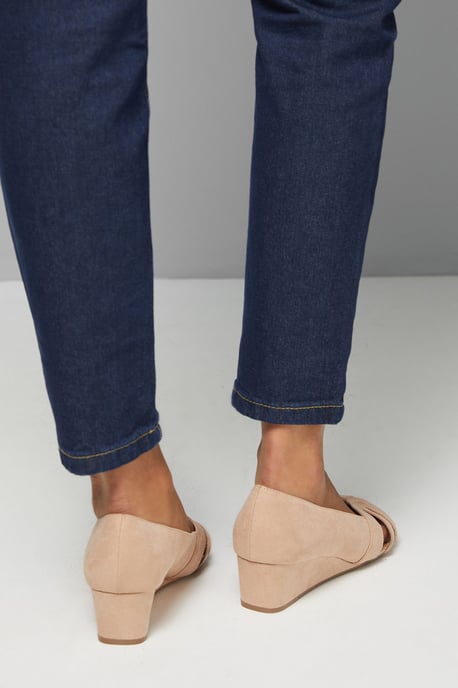 Good For The Sole: Wide Fit Millie Faux Suede Comfort Low Wedge Peeptoe Court Shoes - Image 3
