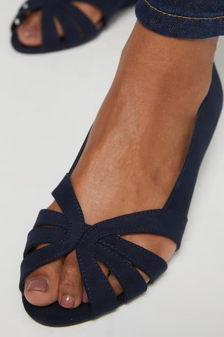 Good For The Sole: Wide Fit Millie Faux Suede Comfort Low Wedge Peeptoe Court Shoes - Image 4