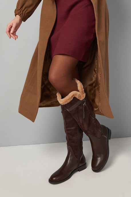 Good For The Sole: Lucia Faux Leather Fur Trim Side Zip Flat Knee Boots - Image 3