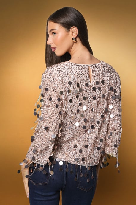Sequin Fringe Long Sleeve Party Top - Image 3